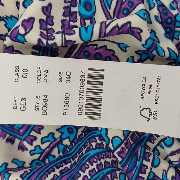 J.Crew Halter-neck bandeau bikini top in purple paisley Size 34C - Picture 7 of 10